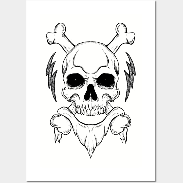 Stipple Skull Crossbones Wall Art by Joebarondesign